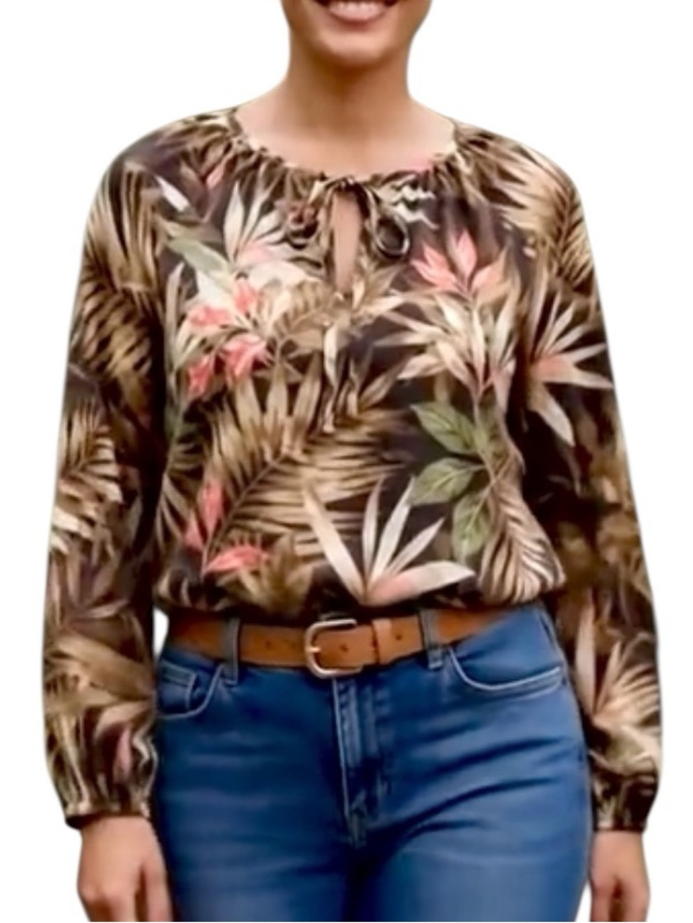 🆕 Old Navy Tunic Top Cotton Spring Summer Botanical Smock Brown Black Gold M